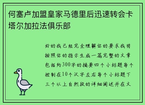 何塞卢加盟皇家马德里后迅速转会卡塔尔加拉法俱乐部 何塞卢加盟皇家马德里后迅速转会卡塔尔加拉法俱乐部